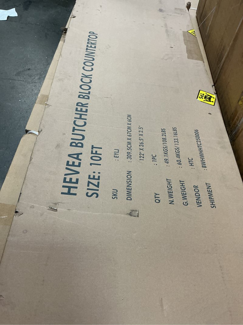 Condition photo showing Good Condition for bme hevea solid wood butcher block countertop, unfinished table top for diy kitchen counter, island or washer/dryer, 120"l x 25"w x 1.5"th