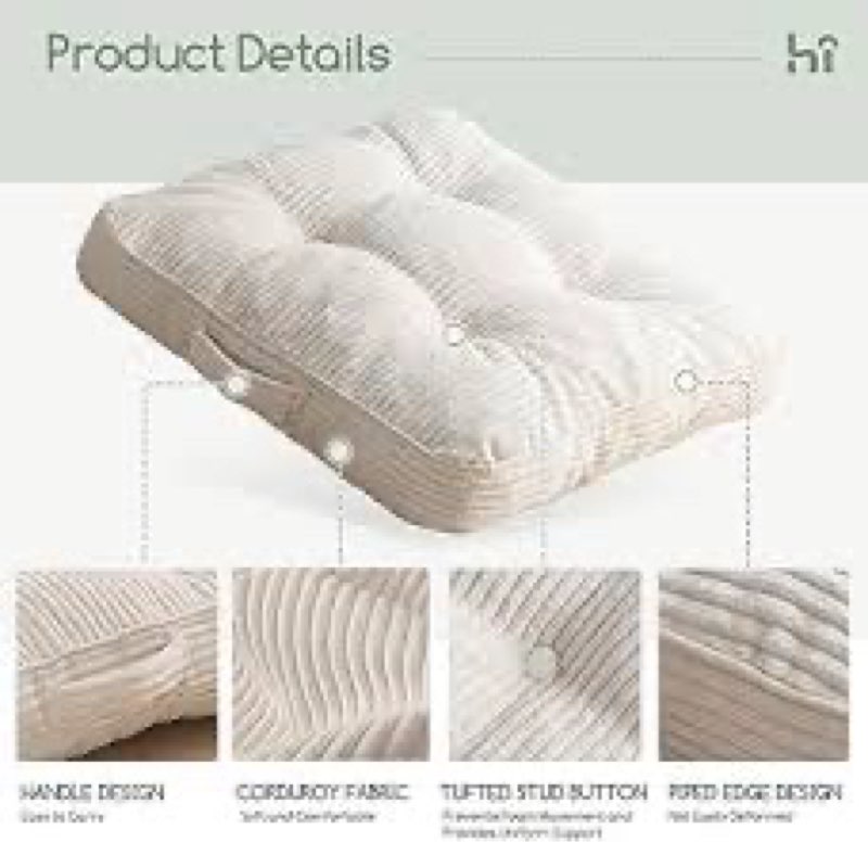 HIGOGOGO Washable Floor Pillow Cushion for Adults, Meditation Cushion Pillow, Large Square Floor Sitting, Removable Tufted Corduroy Cover, for Tatami Living Room or Yoga, 22x22 Inch, Machine Washable