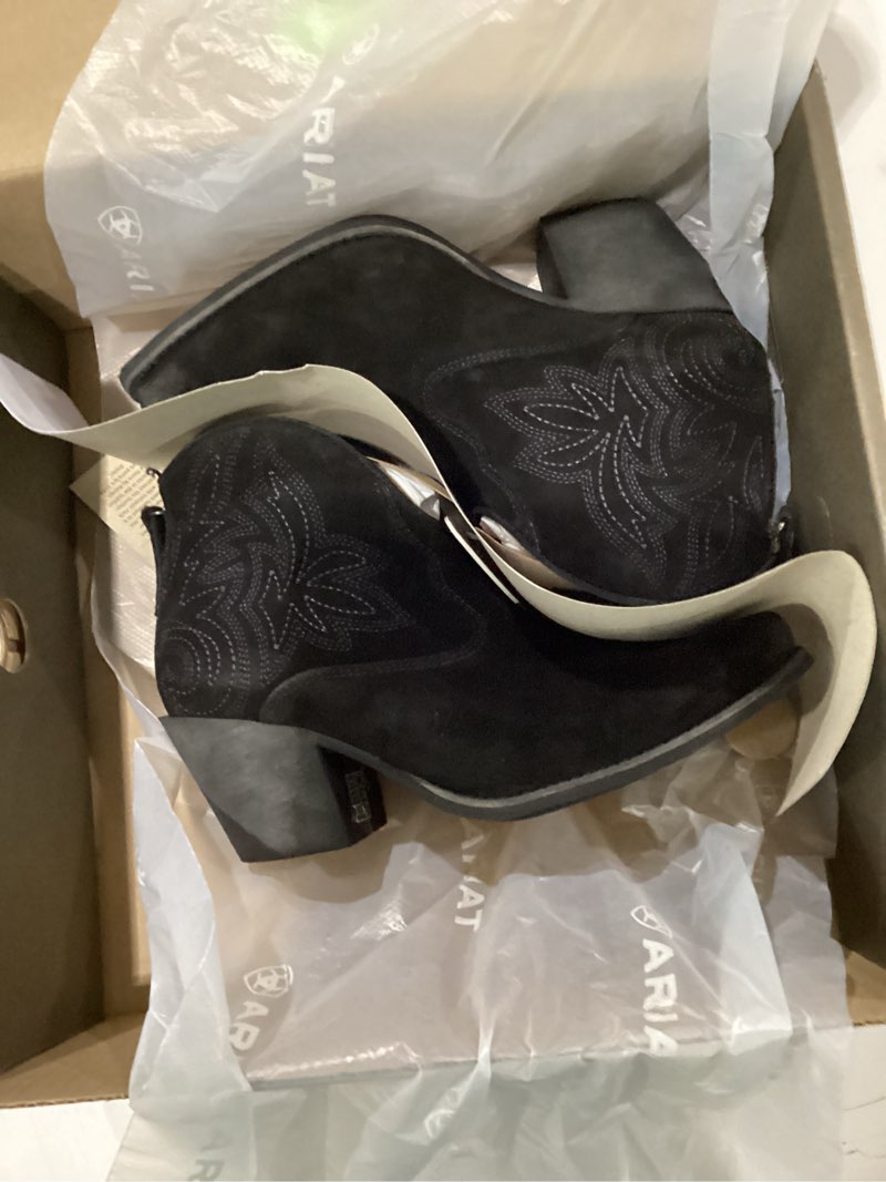 Condition photo showing New/Like New for ARIAT womens Layla Western Boot 5.5 Distressed Black Suede