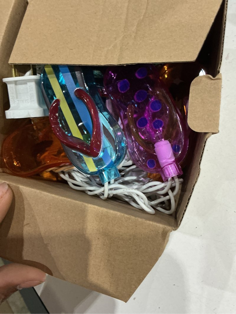 Condition photo showing Good Condition for summer beach flip flop string lights plug in, 8.5ft outdoor hawaiian tropical themed decoration lights with 10 led multicolor beach slipper lights for patio party birthday home window tent home decor multicolor shoes