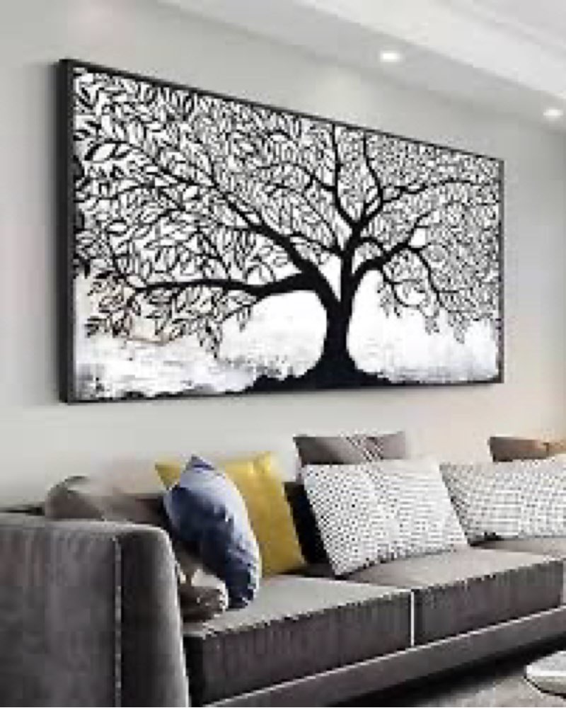 Belmrxne Large Tree of Life Wall Art Black and Gray Wall Decor Landscape Canvas Painting Funky Artwo