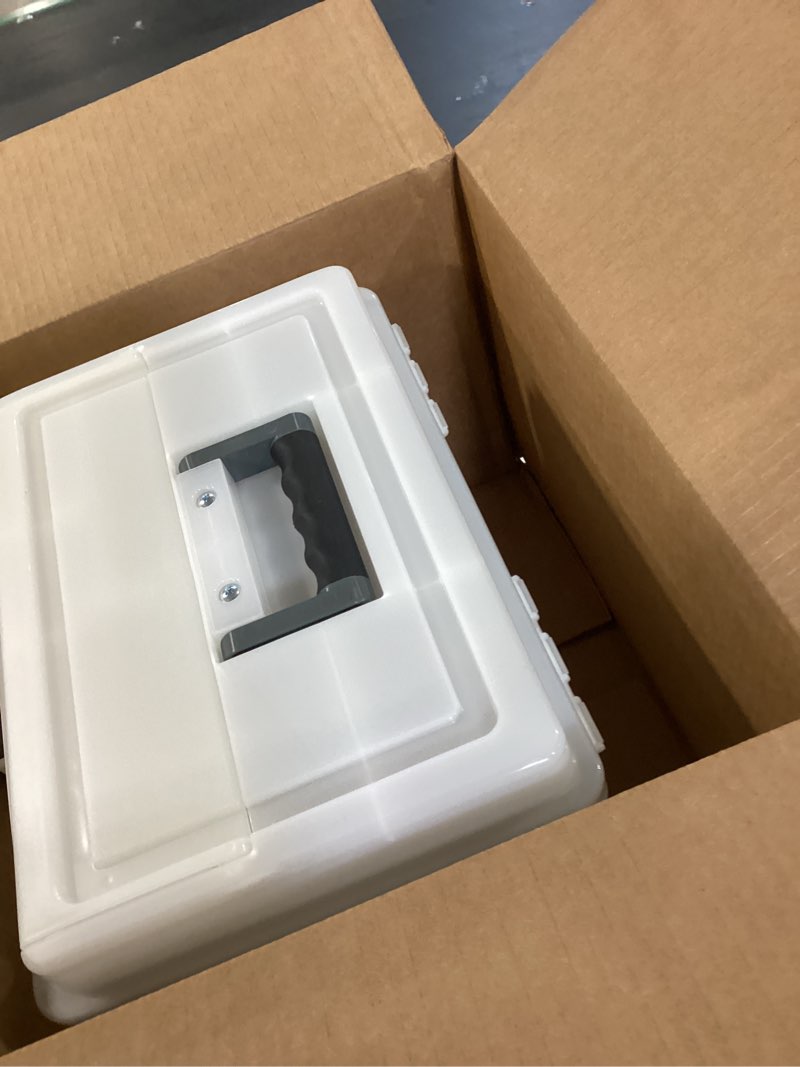 Condition photo showing As Is for iris usa file box weatherpro portable file organizer plastic file box for letter file w/ organizer-lid, durable lid and seal w/ secure latching buckles, stackable and nestable, pearl 19 qt. 1 pack airtight - pearl - single