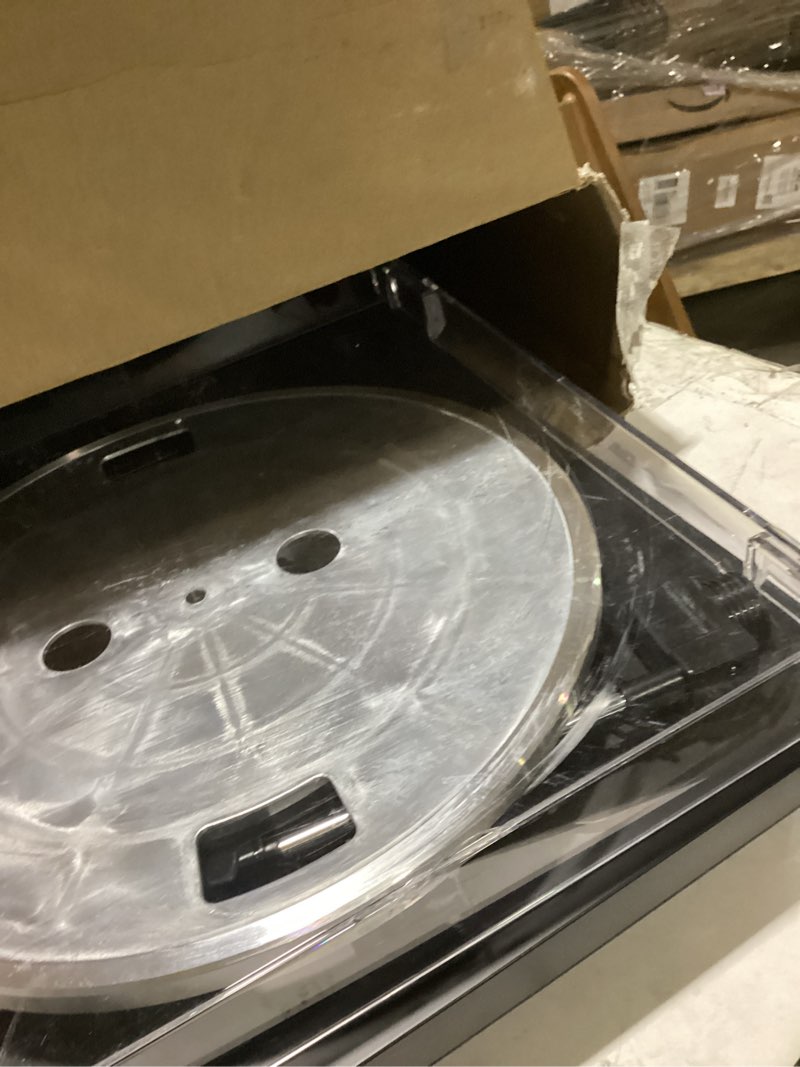 Condition photo showing As Is for audio-technica at-lp60x-gm fully automatic belt-drive stereo turntable, gunmetal/black, hi-fidelity, plays 33-1/3 and 45 rpm vinyl records, dust cover, anti-resonance, die-cast aluminum platter gunmetal/black wired turntable