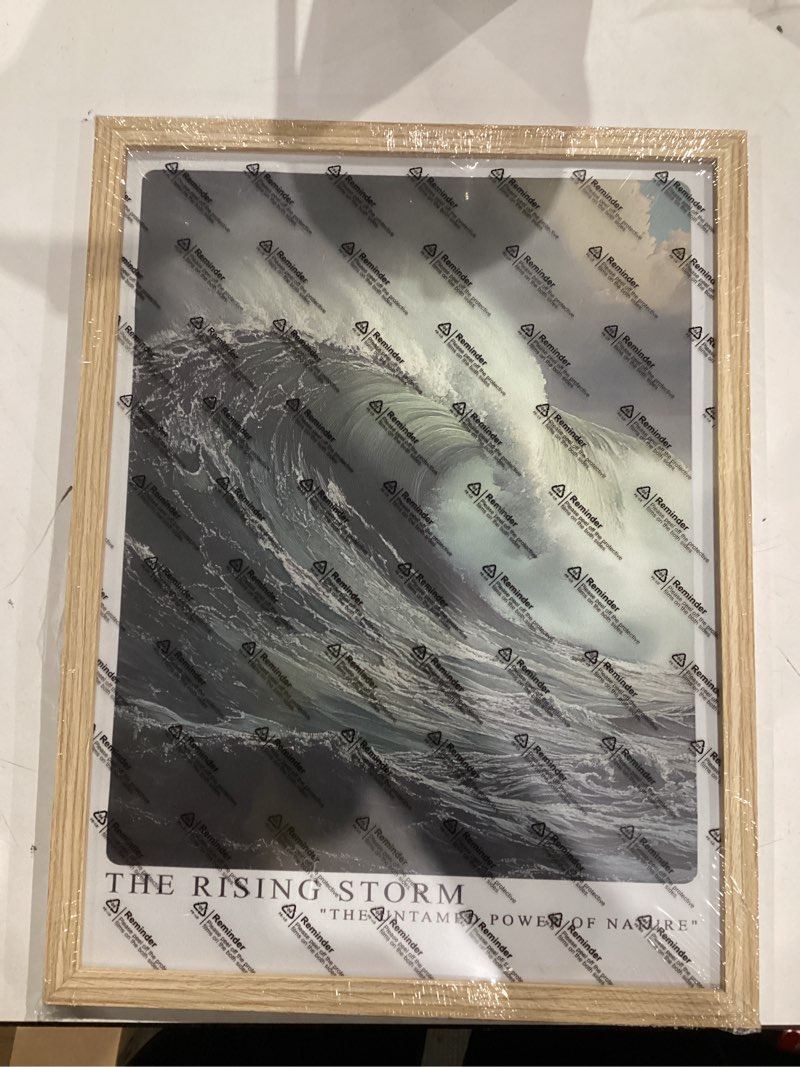 Condition photo showing New/Like New for Orvannaatr Storm Rise Ocean Wall Art – 12x16 Inch Canvas Print with Natural Oak Frame – Capturing Nature’s Force for Living Room, Bedroom, or Office – Gift Set 1 12"L x 16"W sea