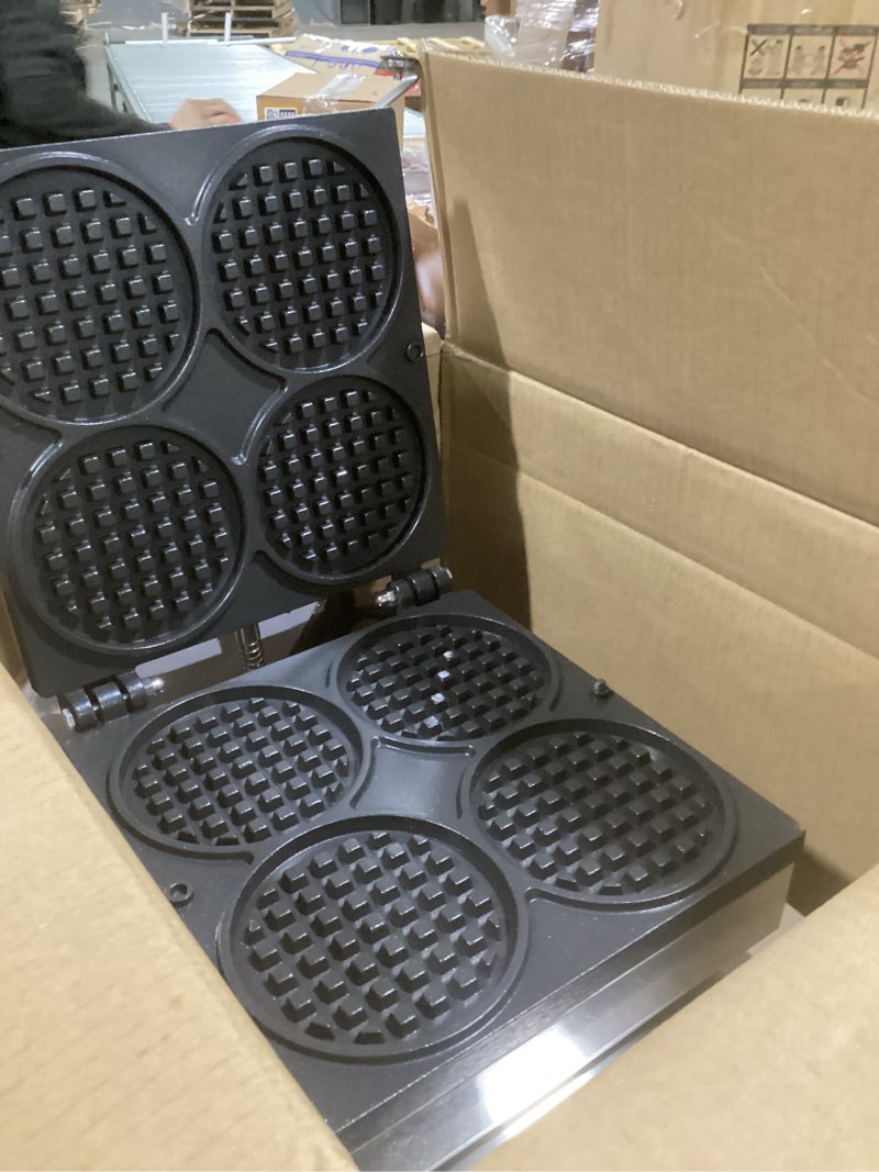 Condition photo showing As Is for VEVOR Commercial Waffle Maker, 4PCS Round Waffle Baker Machine,1750W Non-Stick Stainless Steel Belgian Waffle Iron with Temperature and Time Control, for Restaurant Bakery Snack Bar Family