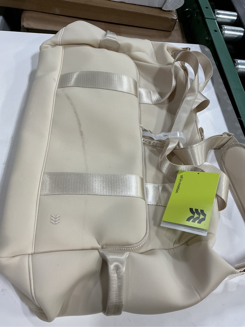 Condition photo showing As Is for faux neoprene weekender bag - all in motion™ cream
