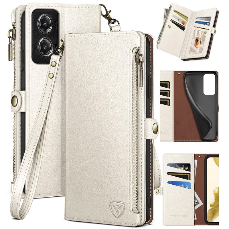 xcasebar for moto g stylus 5g 2024 wallet case with zipper credit card holder?rfid blocking?,flip folio book pu leather phone shockproof cover women men for stylus 5g 2024 case white 
