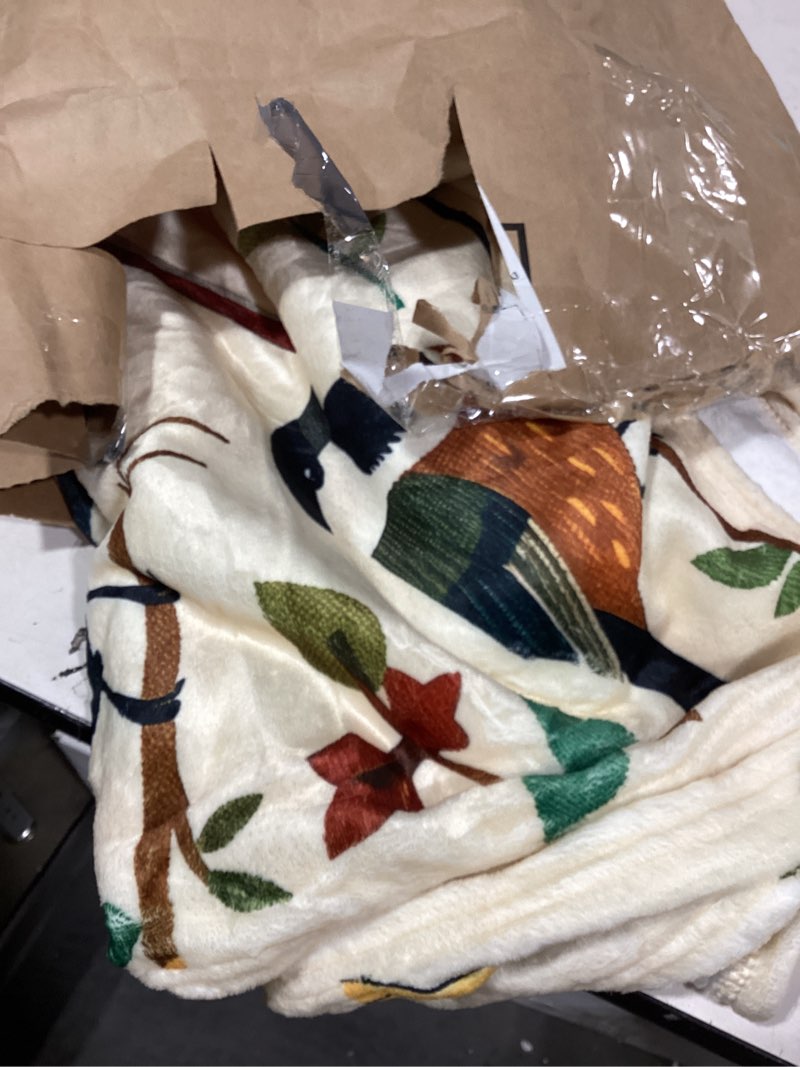 Condition photo showing Good Condition for Colorful Bird Flannel Blanket 50x60in, Cute Nature Throw with Whimsical Songbirds and Floral Branches, Soft Lightweight Blankets for Birds Lovers, Spring Decor, Cottagecore Gifts 50x60 Inch Bird