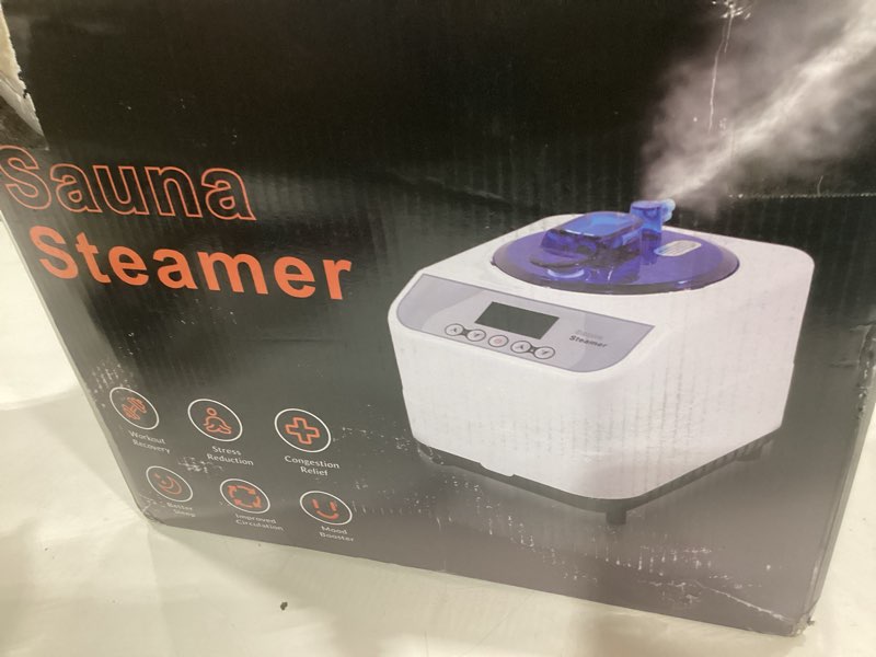 Condition photo showing As Is for sauna steamer machine for home, 1300w 1.8qt steam generator, portable steamer pot with remote control, oil diffuser, 5-60 min timer, 9 levels, heat up to 140°f