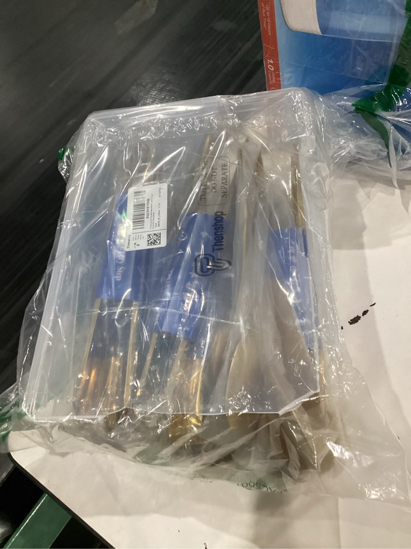 Condition photo showing As Is for Thenshop 30 Pcs Stainless Steel Serving Utensils Set Flatware Set Include Large Serving Spoons Slotted Spoons Forks Soup Ladle Pie Server and Tongs for Buffet Party(Black)