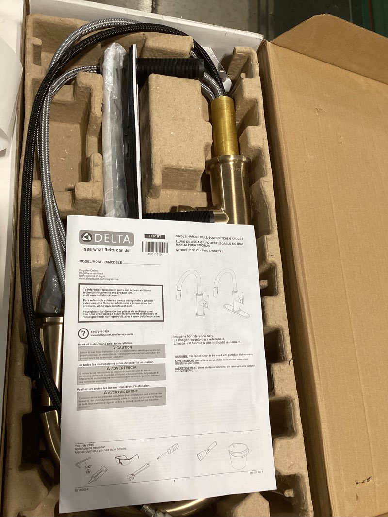 Condition photo showing Good Condition for delta faucet essa voiceiq touchless kitchen faucet with pull down sprayer, smart faucet, alexa and google assistant voice activated, kitchen sink faucet, champagne bronze 9113tv-cz-dst champagne bronze smart + touch activation