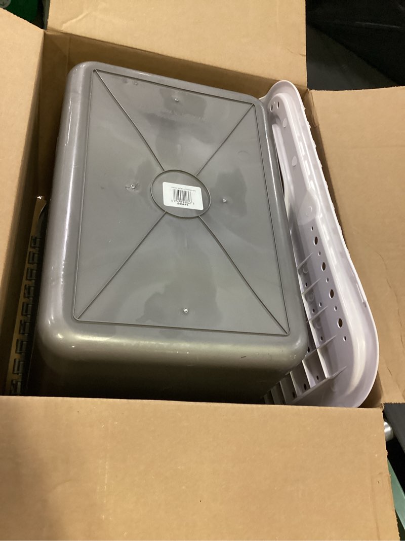 Condition photo showing As Is for Petmate Enclosed Cat Litter Boxes with Hinged Lid and Wide Top Entry Opening, Cat Litter Box Enclosure with Filter Lid, Made in USA, Scoop not Included 1 Count (Pack of 1) Gray