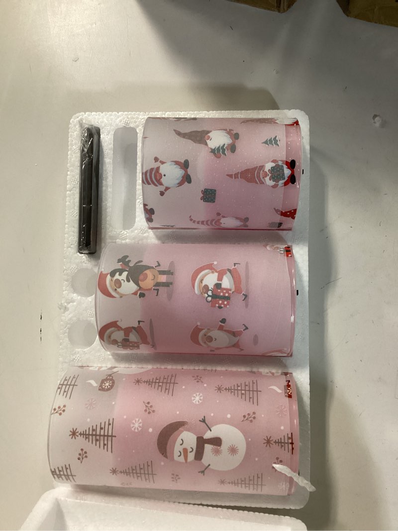 Condition photo showing Good Condition for Eywamage Pink Christmas Flameless Pillar Candle with Remote, Flickering Gnomes Santa Glass LED Candles Battery Operated Set of 3