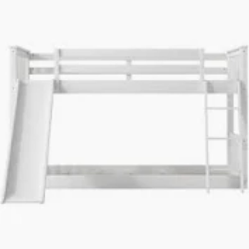 (INCOMPLETE)Montessori Floor Bunk Bed Twin Over Twin, Twin Bunk Bed with Slide and Ladder, Kids Bunk Beds with G