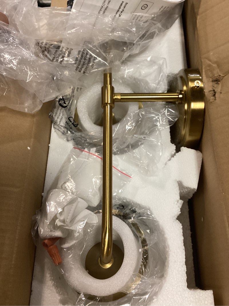 Condition photo showing As Is for gold bathroom vanity light 3-lights bathroom light fixtures over mirror with clear glass shade 22.4 inch wall sconce lighting bath(exclude e26 bulb) gold 3 light