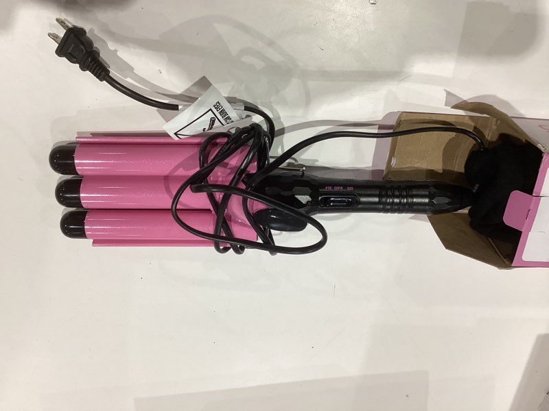 Condition photo showing Good Condition for DAN Technology 3 Barrel Curling Iron Hair Crimper for Women, Dual Voltage Hair Waver Adjustable Temperature, Ceramic 1 inch Curler Wand, Pink 3 Inch (width) x 13 Inch (length) Pink