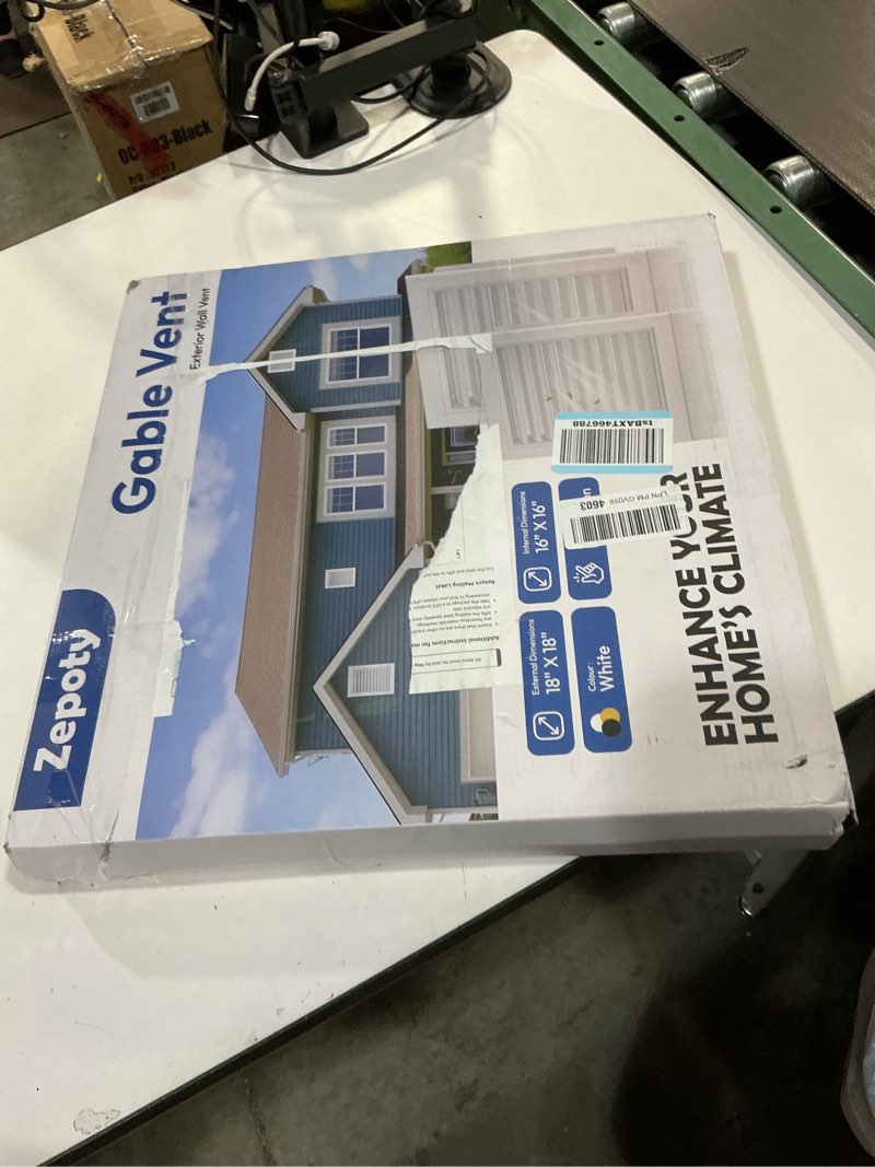 Condition photo showing As Is for 2-pack paintable gable vents - 18" x 18" aluminum with screen, maximize ventilation in attics and sheds, vent opening: 16" x 16" 16" x 16" vent opening - 2 pack white