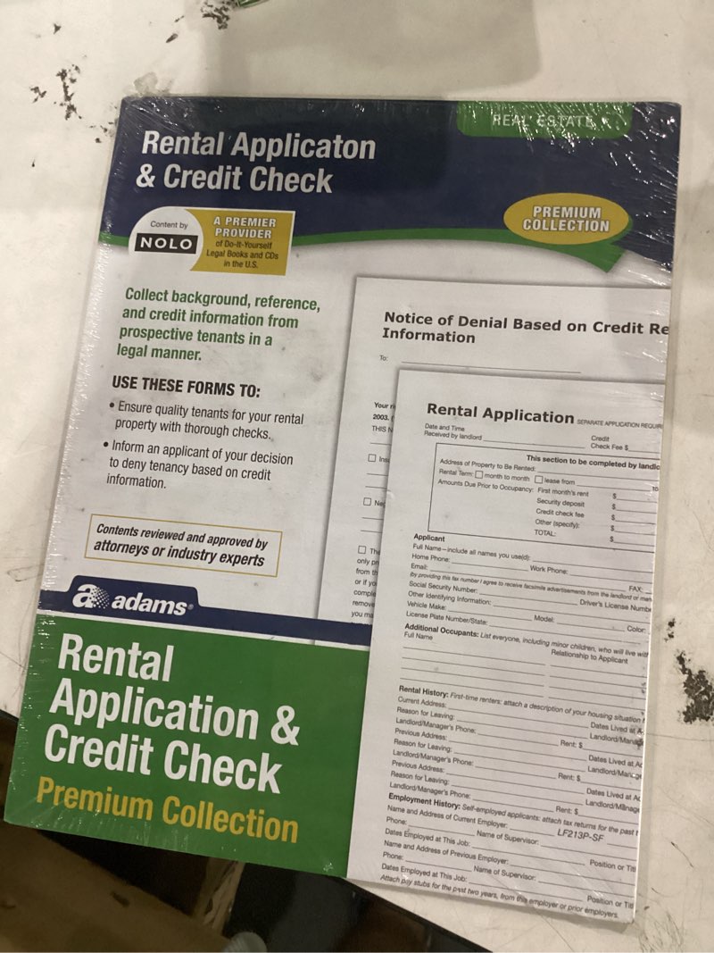 Condition photo showing New/Like New for adams rental application & credit check premium collection, forms and instructions (lf213p), white
