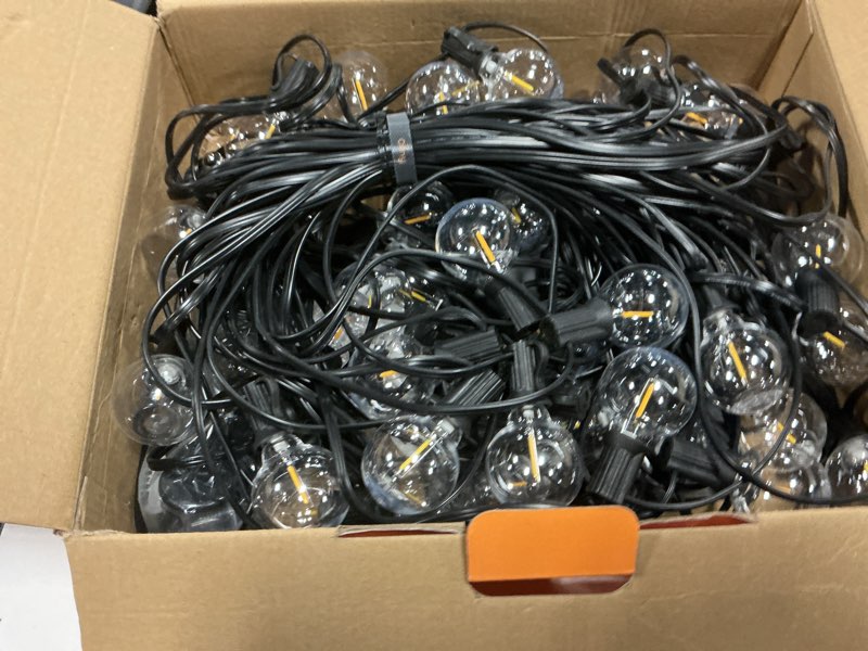 Condition photo showing Good Condition for ollny 110ft solar string lights for outside, waterproof remote control dimmable timers 3modes outdoor light with 50 led + 2 spare shatterproof bulb, g40 hanging lights for patio pool house garage 110 feet