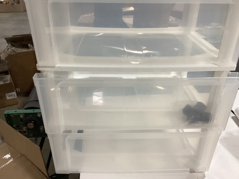 Condition photo showing Good Condition for iris usa plastic drawer storage organizer rolling cart, with wheels casters, 3-drawers, for art craft supplies bathroom dorm bedroom laundry room, wide, white white 3 drawer