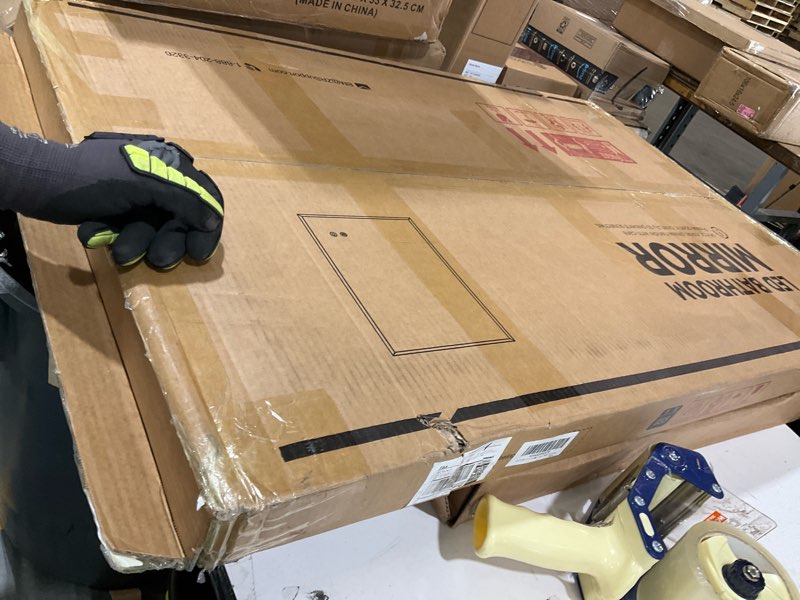 Condition photo showing Good Condition for tetote 24 x 36 backlit bathroom mirror brushed gold metal frame led light vanity 3-color white/warm/natural stepless dimmable anti-fog backlight mirror wall-mounted 36"l x 24"w brushed gold