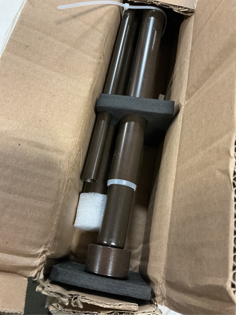 Condition photo showing Good Condition for double curtain rods with aluminum end cap and full surround brackets,1"front and 5/8" back rod,adjustable between 72 to 144 inches (6-12 feet), dark bronze double window drapery rod 72-144" dark bronze