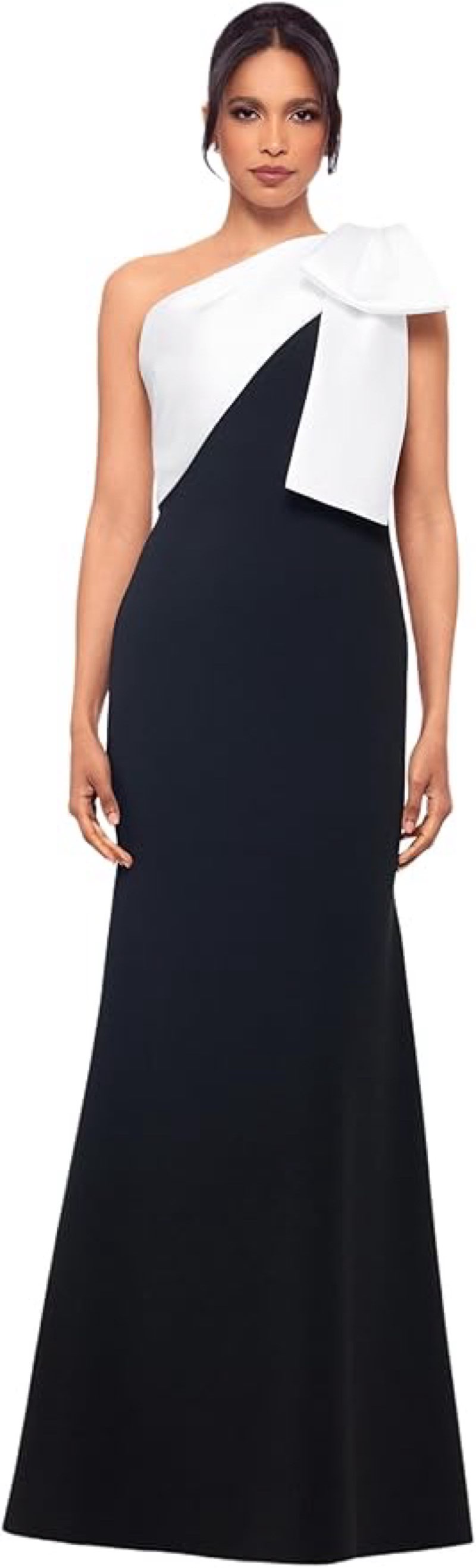 betsy & adam women's floor-length, one-shoulder, with statement bow detail and fitted silhouette, size 12