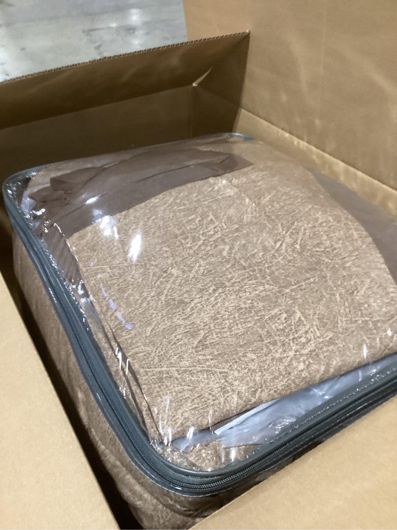 Condition photo showing New/Like New for Madison Park Boone Cozy Comforter Set, Faux Suede, Deluxe Hotel Styling All Season Down Alternative Bedding Matching Shams, Decorative Pillow, King (104 in x 92 in), Rustic Brown 7 Piece