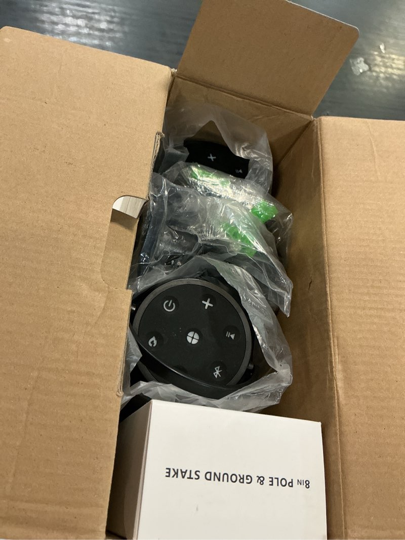 Condition photo showing As Is for kanad ?outdoor speakers bluetooth with flame lights, ip65 waterproof, hd stereo sound 100 speaker connection sync - gifts for men, dad