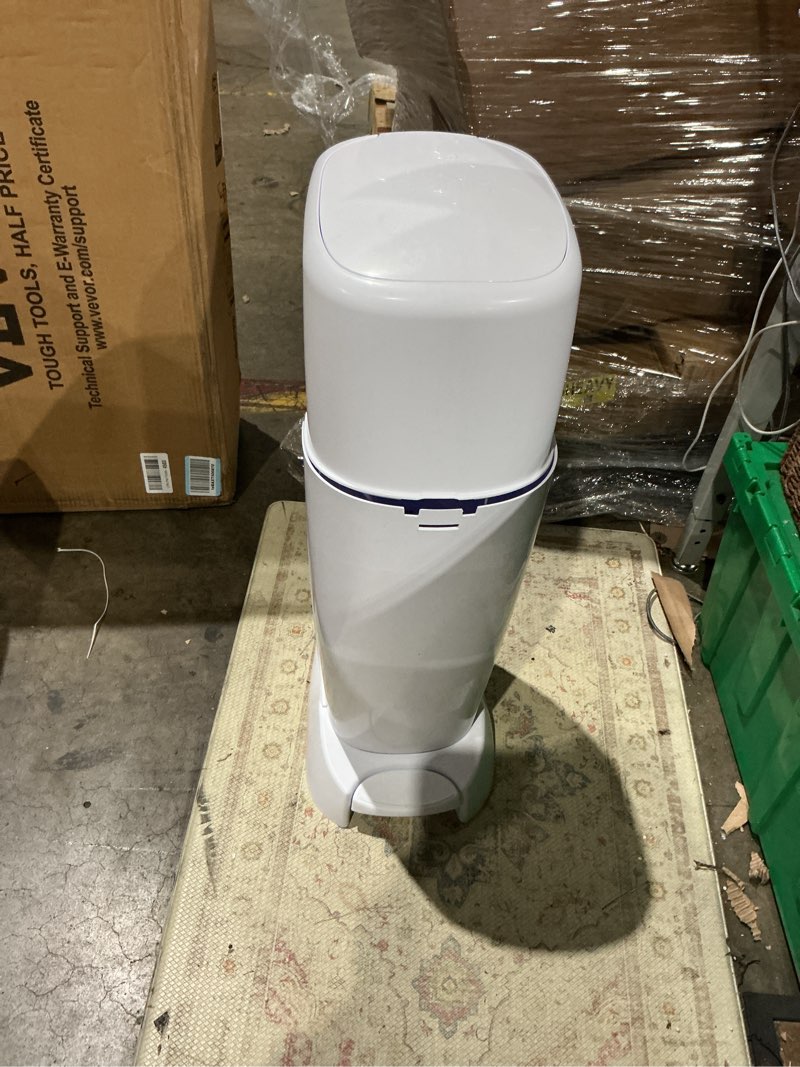Condition photo showing As Is for diaper genie complete pail, white, includes 1 diaper pail, 1 round refill-270 ct