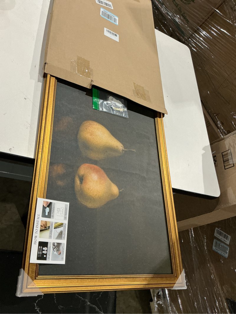 huarcey gold framed vintage wall art for living room, pear fruits painting prints shelf decor for ki