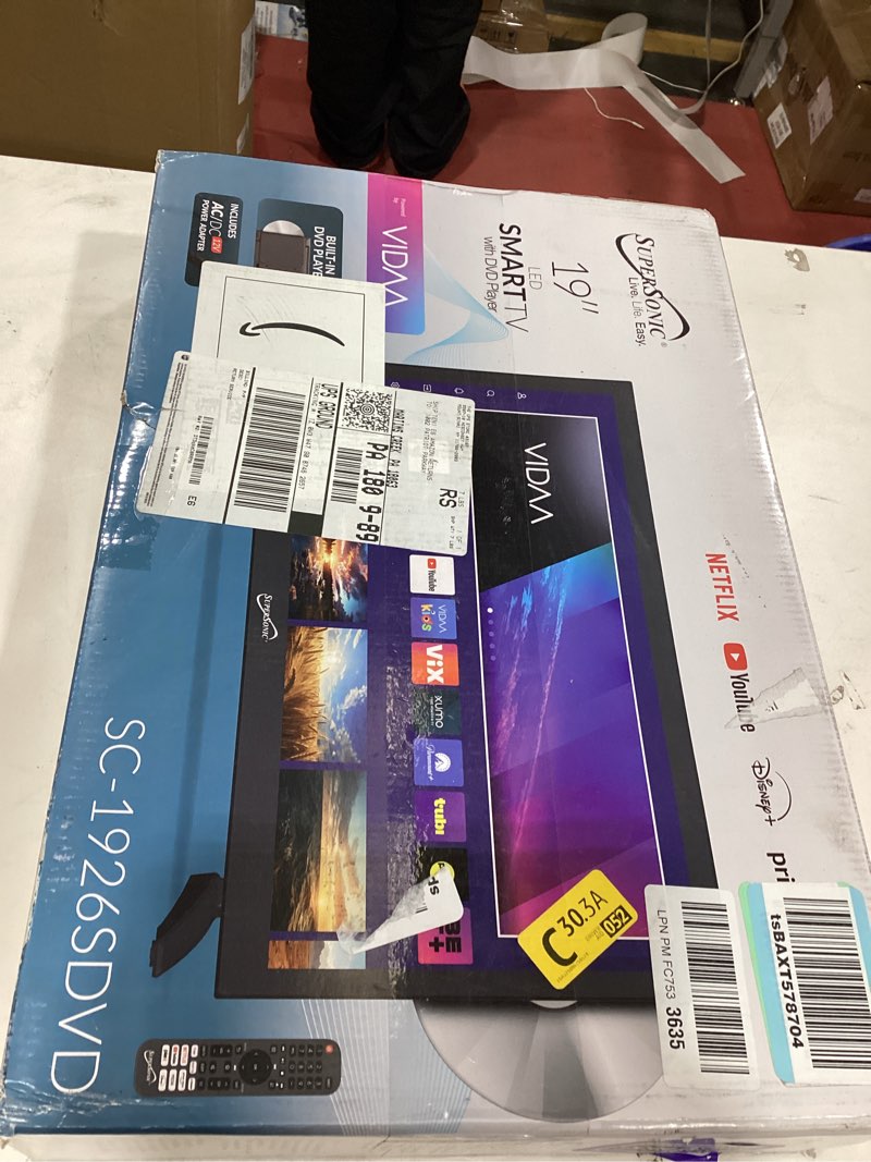 Condition photo showing As Is for Supersonic SC-1926DVD 19-inch LED Smart HDTV w/DVD Player, 3X HDMI, 1080p, WiFi, USB, AC/DC Compatible for Home, Kitchen, or RV Camper, DC Car Cord Included (SC-1926SDVD –19” Smart TV/DVD Combo) SC-1926DVD –19” Smart TV/DVD Combo