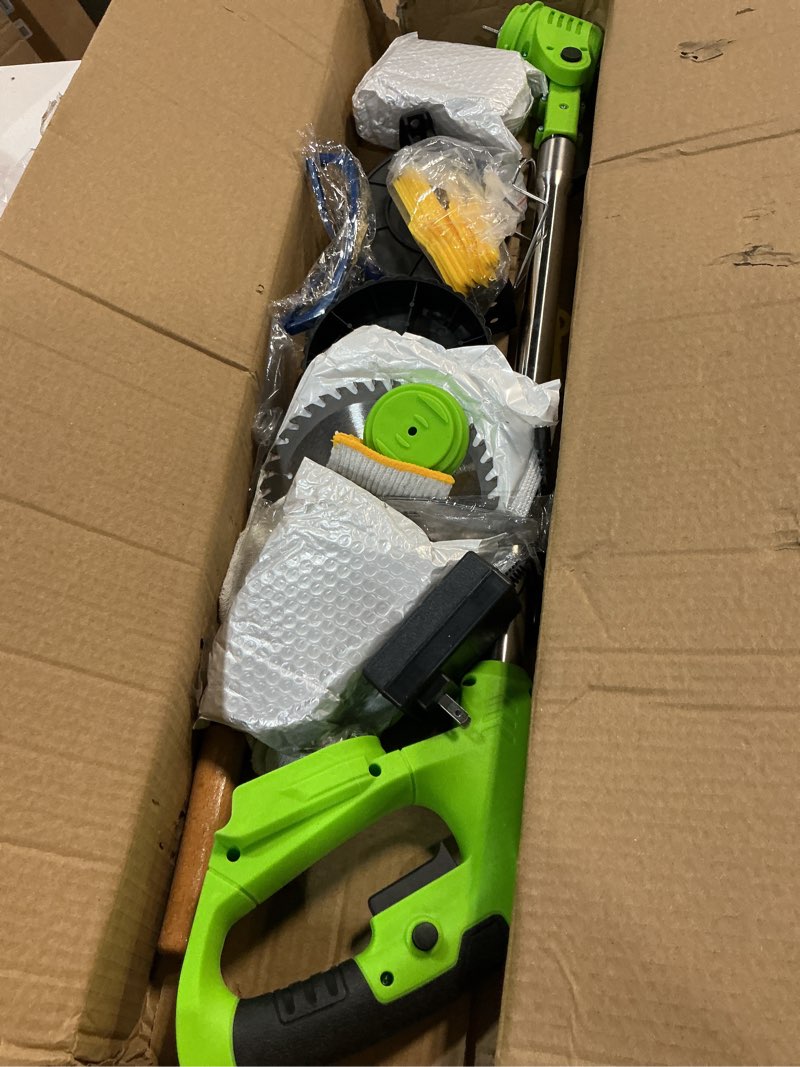 Condition photo showing Good Condition for electric weed wacker cordless eater, 21v no string trimmer battery powered,3 in 1 lightweight grass trimmer/brush cutter/edger with wheels and metal blade, stringless weed trimmer for lawn yard garden