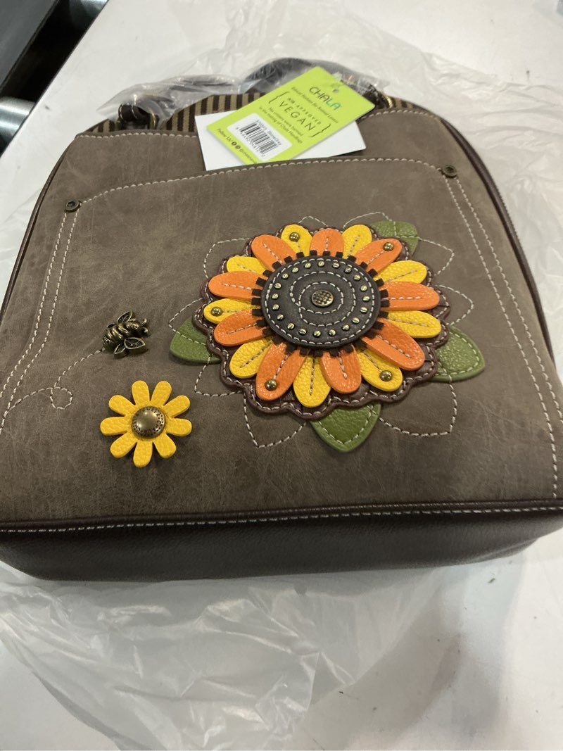 Condition photo showing New/Like New for chala convertible backpack purse - sunflower - stone gray