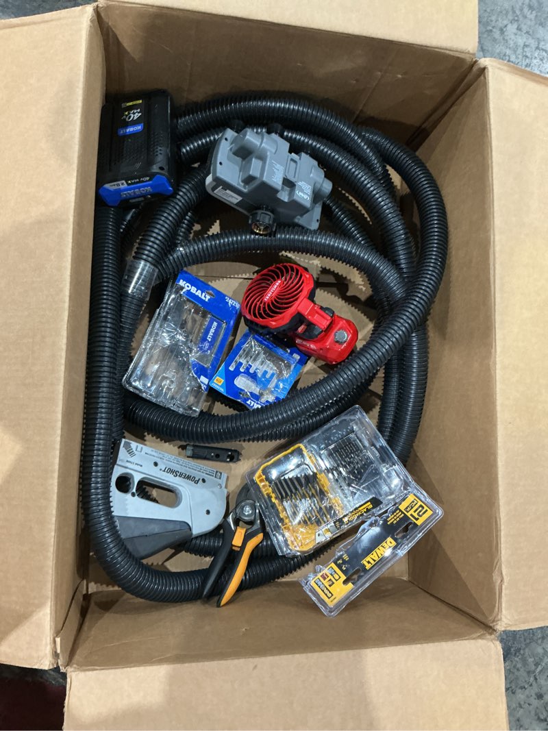 Condition photo showing As Is for assorted home improvement lot (small tools, screw, home accessories, etc.)