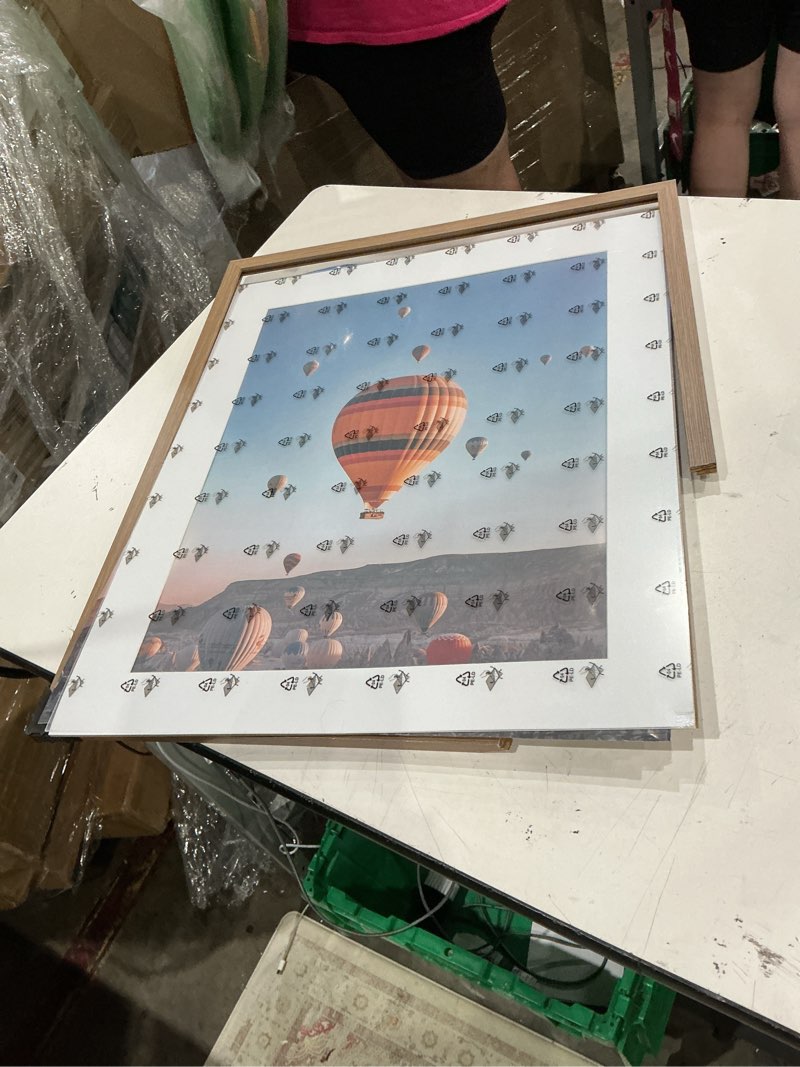 Condition photo showing As Is for 8x9 picture frame rustic brown for wall hanging or tabletop, wall mounting horizontally or vertically, 8 x 9 wall gallery poster photo frame with shatter resistant plastic plexiglass, rustic brown