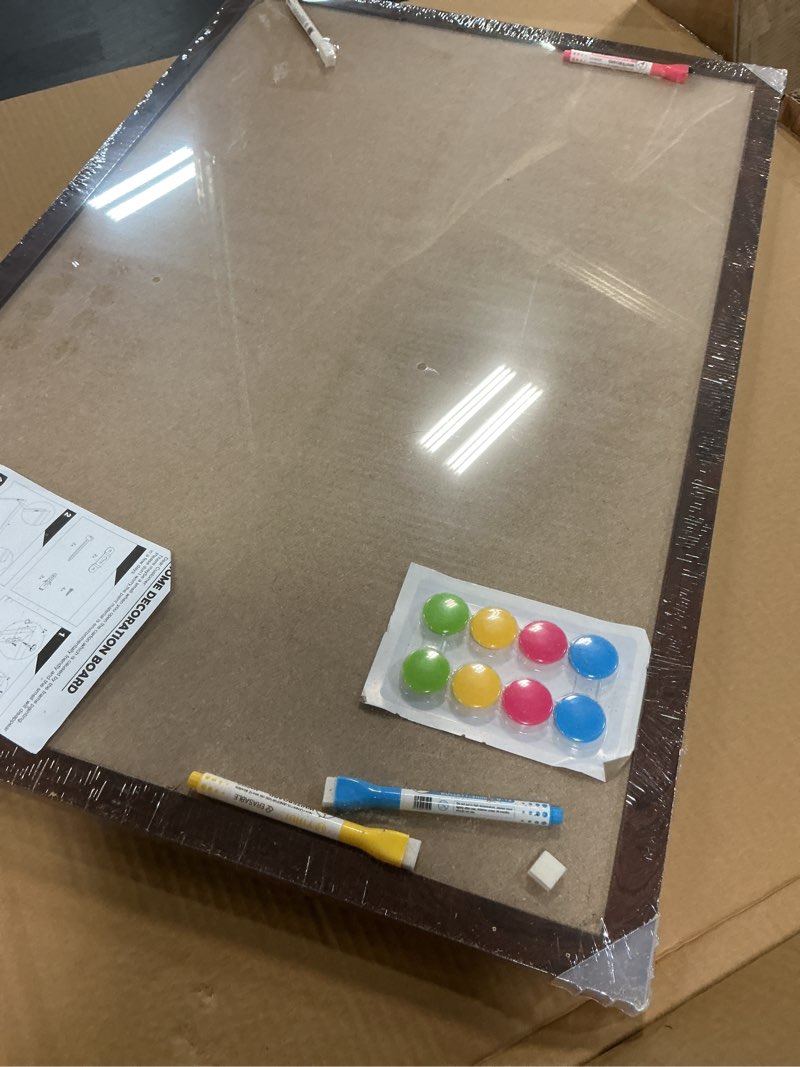 Condition photo showing New/Like New for 4 THOUGHT Chalkboard Calendar Corkboard Combo, 24" x 36" Large Bulletin Board Magnetic Calendar Chalkboard for Wall Combination Board Monthly Planner Rustic Brown Frame 4 Markers 8 Magnets 10 Pushpins 36" x 24" Chalkboard Combo