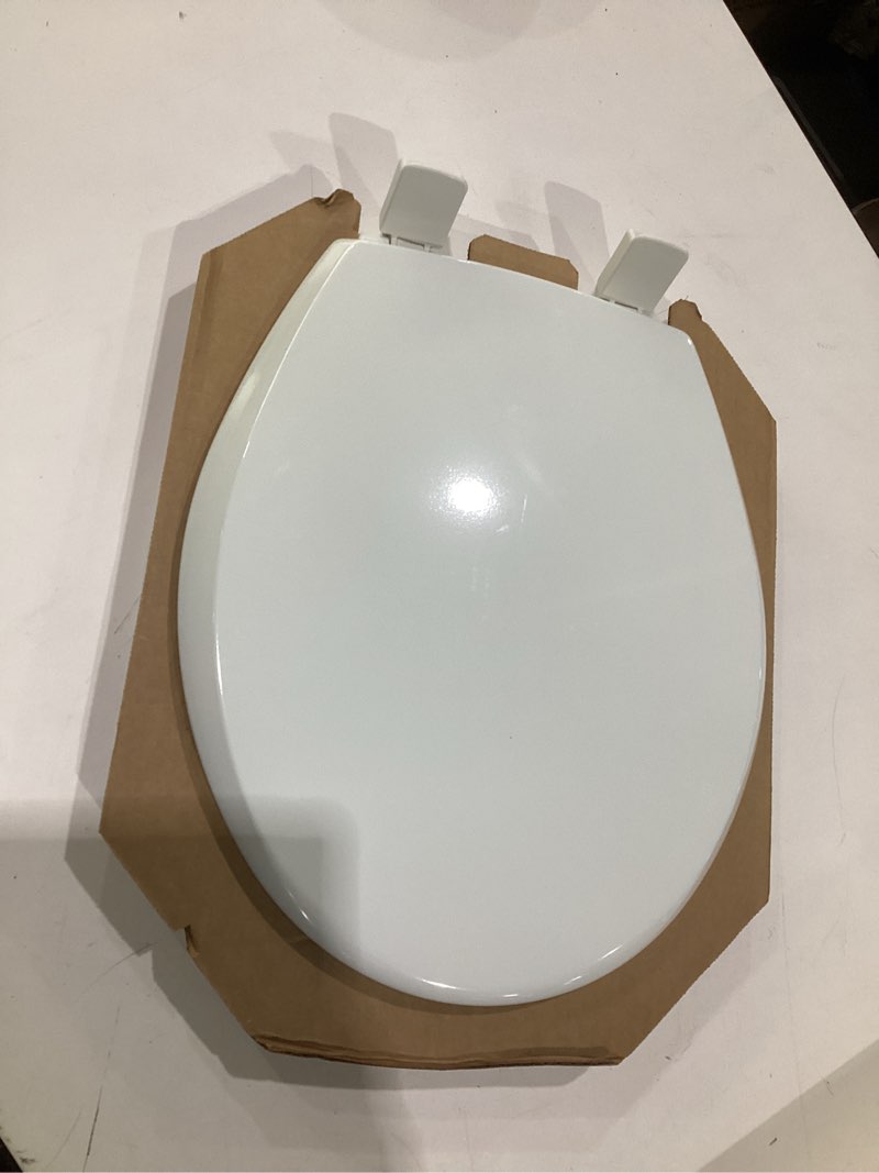 Condition photo showing As Is for (incomplete parts)mayfair cassel slow close toilet seat, easy clean, non slip premium wood seat, easy install, made in usa, round, white