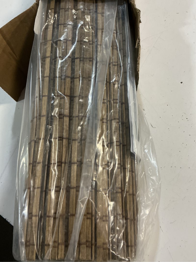 Condition photo showing New/Like New for lazblinds cordless bamboo roman shades, privacy blinds for interior windows, room darkening roll up bamboo blinds for home & patio, 33" w x 64" h, highfield teak pricacy - highfield teak 33" w x 64" h