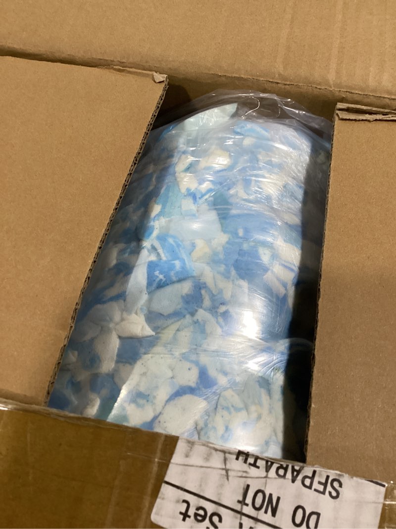 Condition photo showing Good Condition for Bean Bag Filler, 30 Pounds Comfortable and Soft Shredded Memory Foam Filling with Gel, Blue & White BeanBag Stuffing for Various Pillows/Punching Bag/Couch Cushions/Pouf/Dog Bed 30 LBS