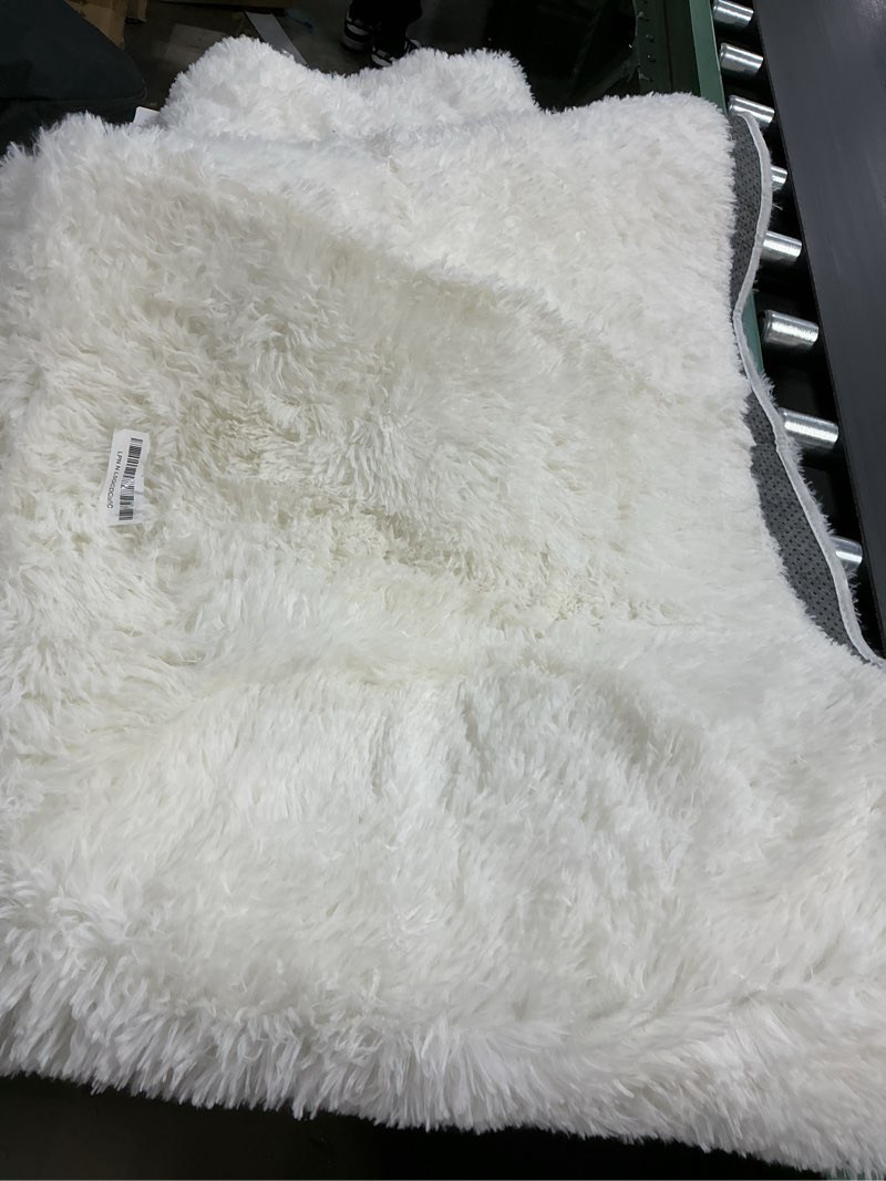 Condition photo showing As Is for Amdrebio Ivory Area Rugs for Bedroom Living Room, 5x8 Soft Fluffy Modern Indoor Cute Carpet for Kids Room, Home Decor, Thick Fuzzy Rugs for Playroom Nursery Dorm Classroom, Cozy Furry Cream White Rug 5' x 8' (Rectangular) Ivory