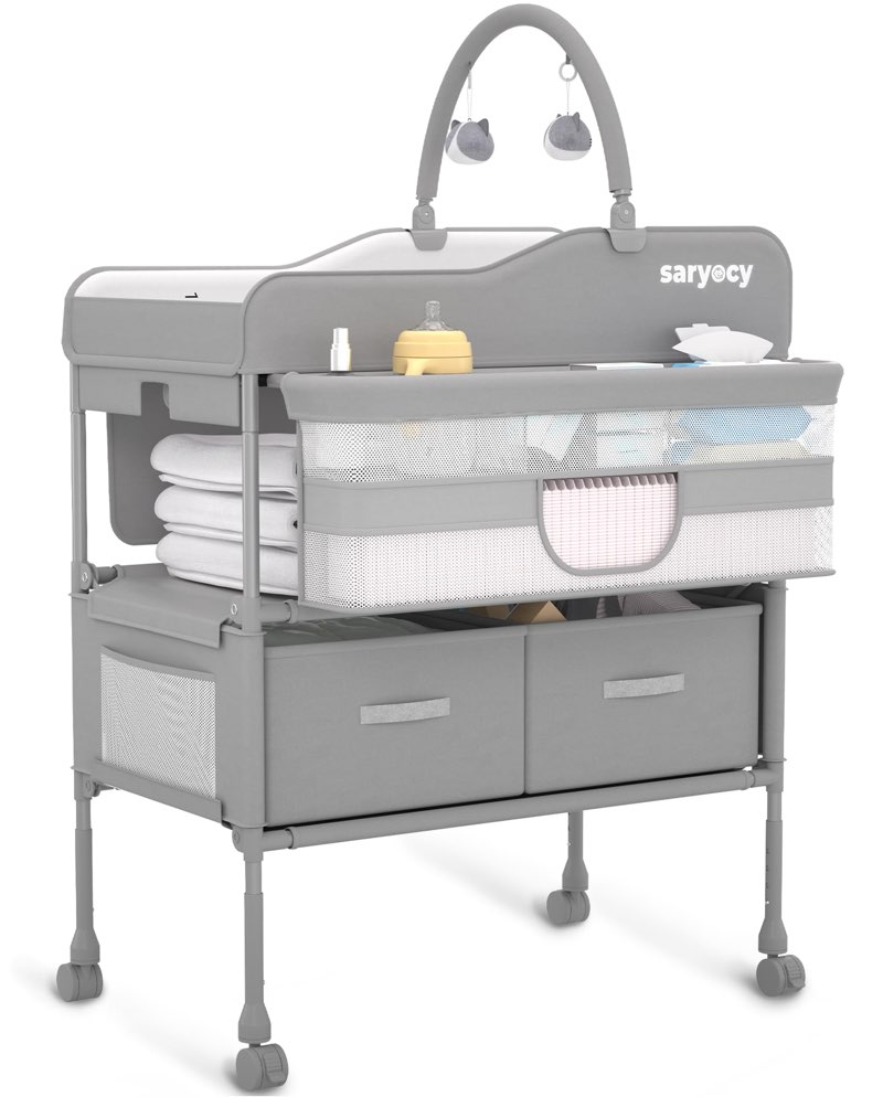 Saryocy Baby Changing Table, Versatile Folding Changing Table, Waterproof Diaper Changing Station, A