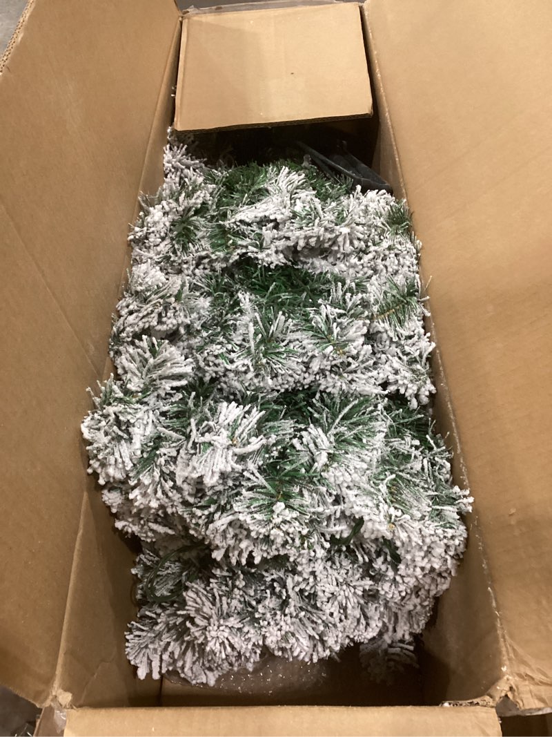 Condition photo showing Good Condition for National Tree Company 6 ft Pre-Lit Flocked Acacia Slim Artificial Christmas Tree, 250 Clear Lights, 512 Tips, Includes Stand, Green 5ft 11in