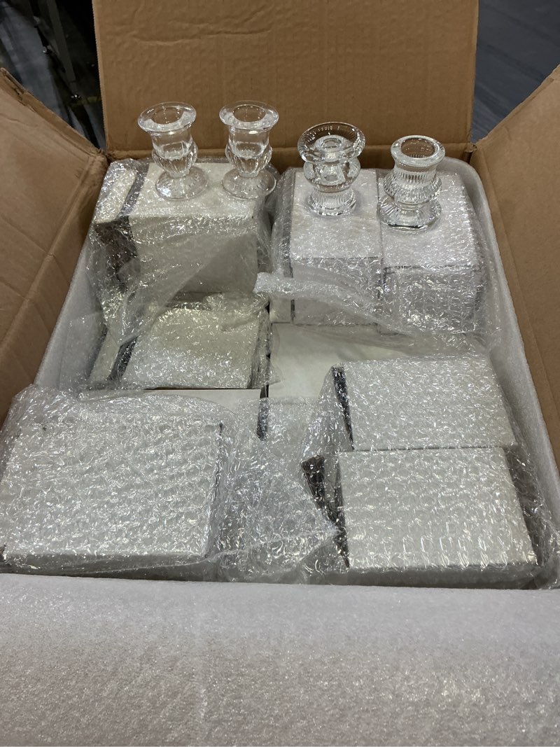 Condition photo showing Good Condition for mumufy 20 pcs glass crystal taper candle holders clear glass candlestick holder fit 0.8 inch candles crystal decorative candle stand centerpiece table wedding dining party(clear)