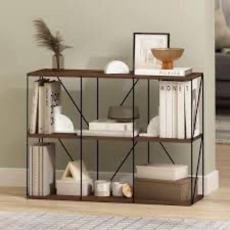 Furinno Rata 3 x 2 Industrial Multipurpose Flat Base Shelf Display Rack, Columbia Walnut