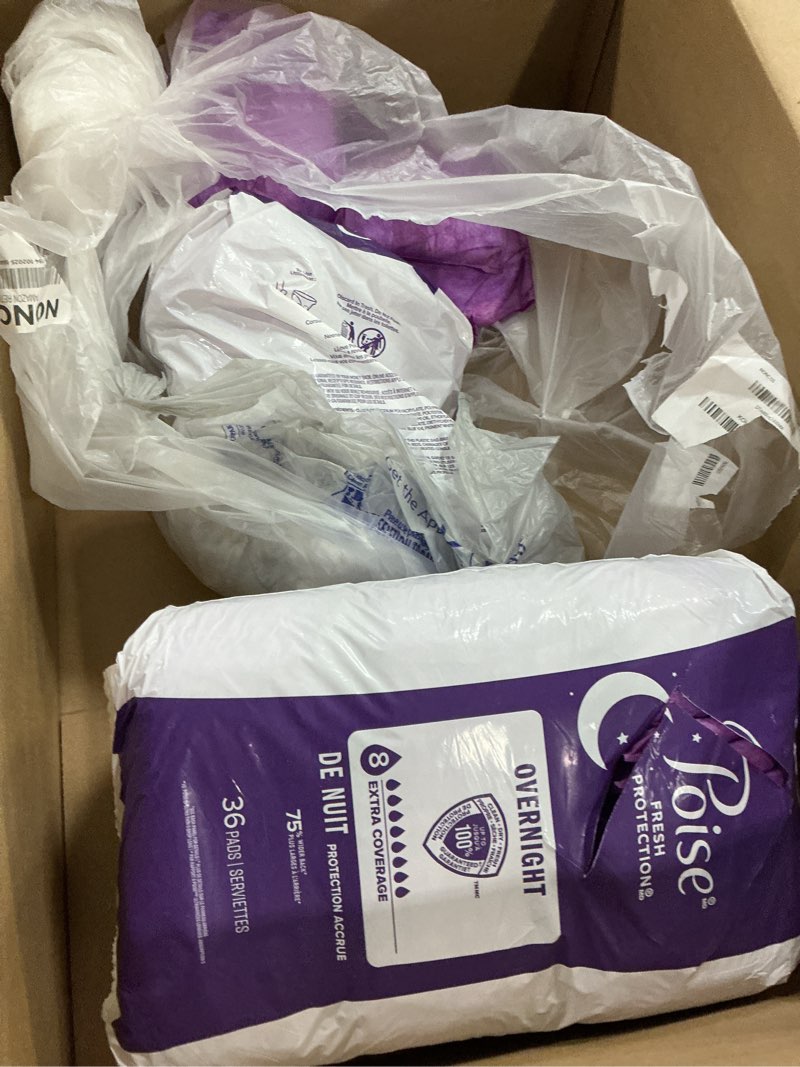 Condition photo showing As Is for poise overnight incontinence & postpartum pads for bladder leaks, 8 drop extra coverage, 72 count (2 packs of 36), packaging may vary long 72