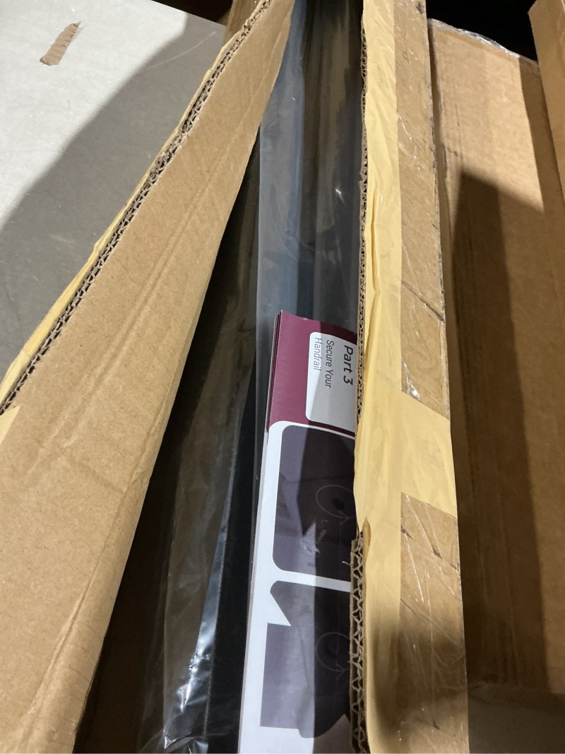 Condition photo showing Good Condition for metty metal handrails for outdoor steps suitable for 1 to 2 steps- wrought iron stair railing- step steady with 2 feet handrailing- safe indoor home banisters (black with balusters) black with balusters 2 step