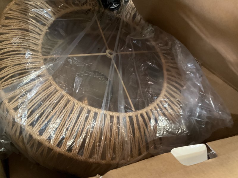 Condition photo showing As Is for  allen + roth harlow 1 -light matte black canopy with natural rattan shade