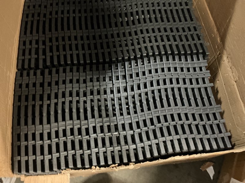 Condition photo showing Good Condition for 60 pack plastic interlocking deck tiles, 60 sq. ft patio deck tile, 12"x12" indoor outdoor non-slip and waterproof patio floor decking tiles for garden yard walkway balcony porch poolside, dark gray 60 sq. ft charcoal gray 60