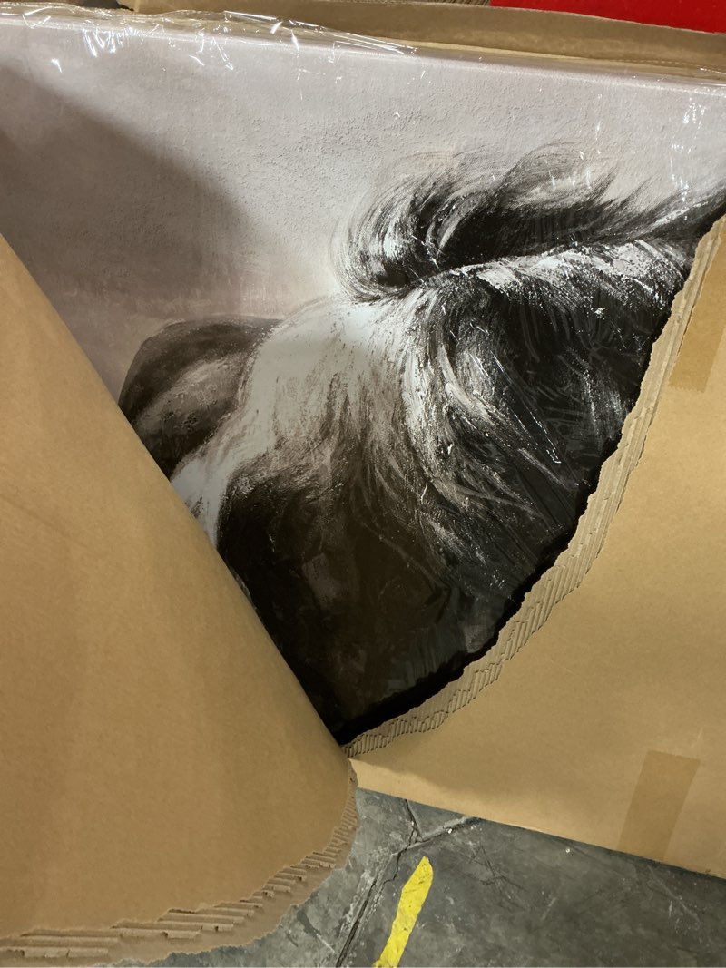 Condition photo showing New/Like New for YETHEN WAL Extra Wide Horse & Foal Canvas Wall Art, High-Resolution Print, Neutral Earth-Tone Pasture Scene, Modern Rustic Wall Decor for Great Room Living Room, Over Sectional, 29x58 Inch 29x58 Black & Brown